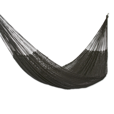 Hand Woven Black Cotton Rope Hammock (Double)