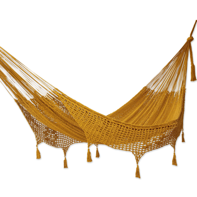 Amber Brown Tasseled Cotton Hammock (Double) from Mexico