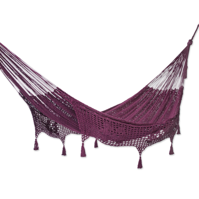Burgundy Tasseled Cotton Hammock (Double) From Mexico
