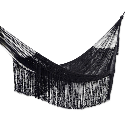 Fringed Black Cotton Rope Hammock (Double) from Mexico