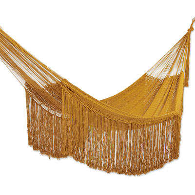 Fringed Amber Yellow Cotton Hammock from Mexico (Double)