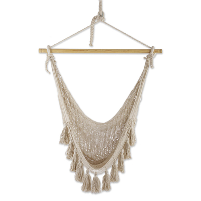 Ivory Tasseled Cotton Rope Mayan Hammock Swing from Mexico