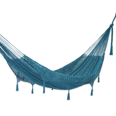 Handwoven Teal Cotton Hammock (Double) from Mexico