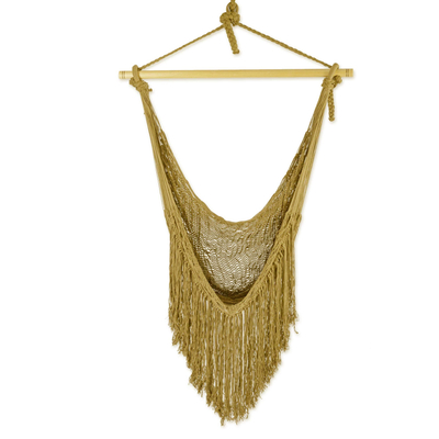 Olive Green Fringed Cotton Rope Mayan Hammock Swing