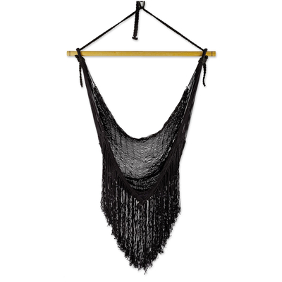 Black Fringed Cotton Rope Mayan Hammock Swing from Mexico