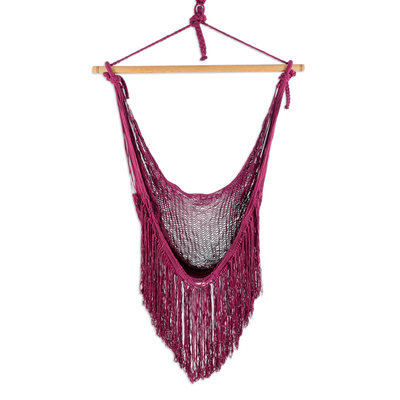 Burgundy Fringed Cotton Rope Mayan Hammock Swing from Mexico