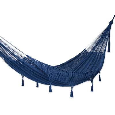 Navy Tasseled Cotton Rope Hammock (Triple) from Mexico