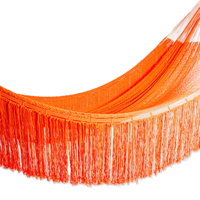 Orange Fringed Cotton Rope Hammock (Triple) from Mexico