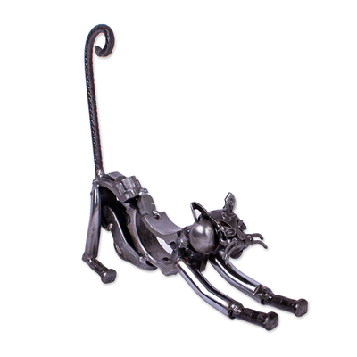 Handcrafted Recycled Metal Cat Sculpture from Mexico
