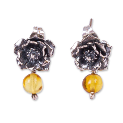 Cacti Flower Amber Drop Earrings from Mexico