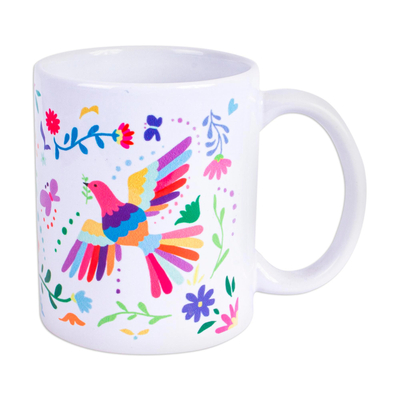 Artisan Crafted Otomi Birds and Flowers Motif Ceramic Mug
