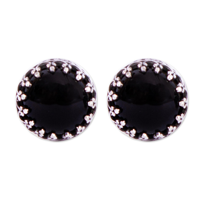 Taxco Silver Stud Earrings with Obsidian from Mexico