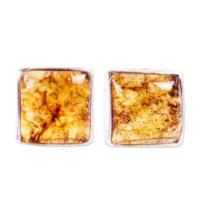 Square Amber Stud Earrings from Mexico