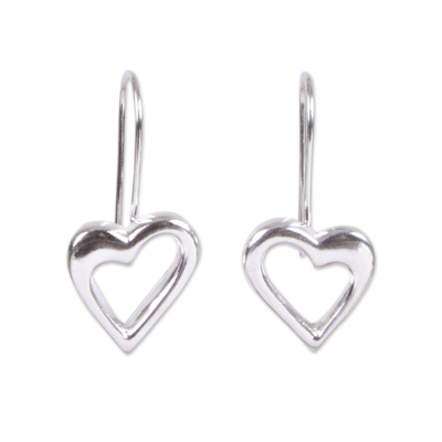 925 Sterling Silver Curved Heart Drop Earrings from Mexico