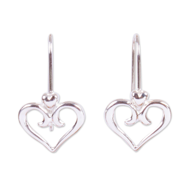 925 Sterling Silver Curly Heart Drop Earrings from Mexico