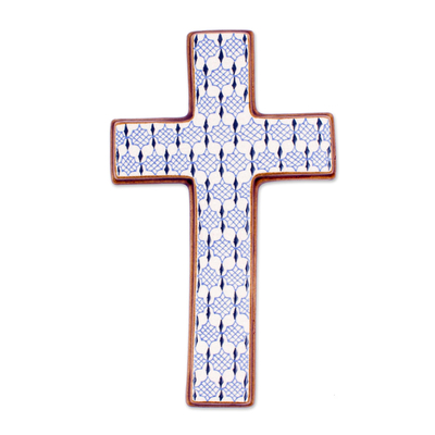 Hand Painted Ceramic Wall Cross from Mexico