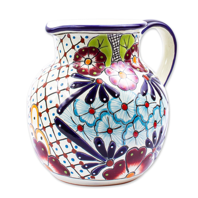 Colorful Talavera-style Ceramic Pitcher