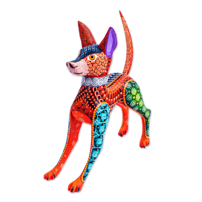 Orange Copal Wood Mexican Hairless Dog Alebrije Figurine