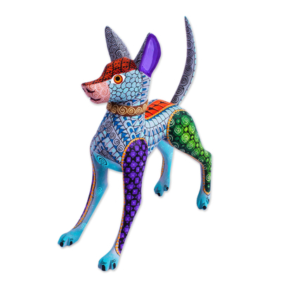 Blue Copal Wood Mexican Hairless Dog Alebrije from Mexico