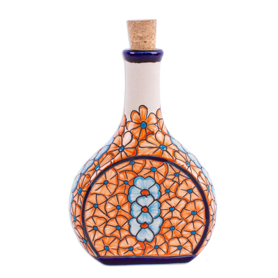 Talavera Style Tequila Decanter in Floral Design from Mexico