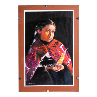 Signed and Mounted Portrait of a Tenejapa Girl from Mexico