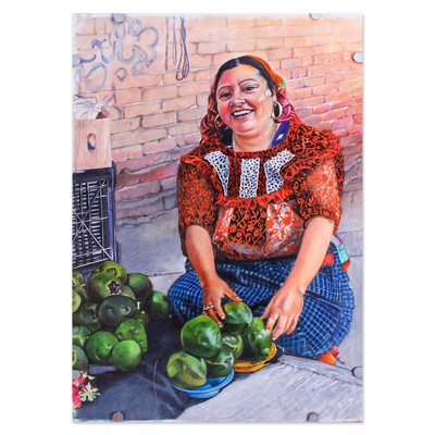 Signed and Mounted Portrait of Zapote Vendor from Mexico