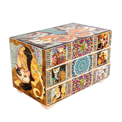 Decoupage Cats Jewelry Box from Mexico