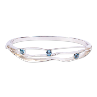 Silver and Blue Topaz Waves Bangle Bracelet from Mexico