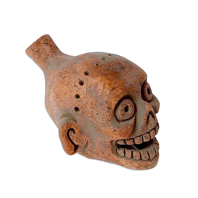 Handcrafted Ceramic Whistle Depicting the Lord of Mictlan