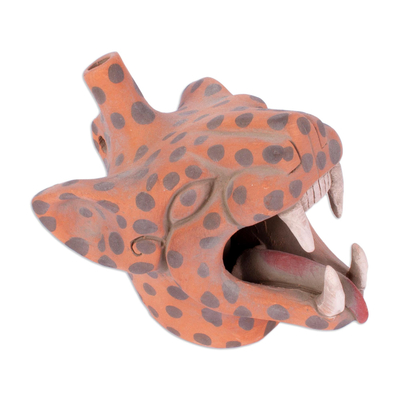Ceramic Whistle in Wild Jaguar Head Shape