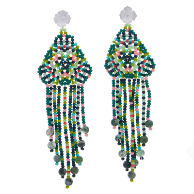 Handcrafted Agate and Seed Bead Floral Waterfall Earrings
