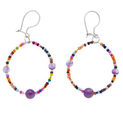Handcrafted Purple Agate and Seed Bead Dangle Earrings