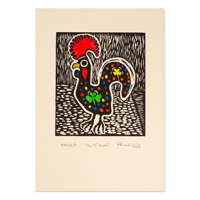 Original Signed Limited Edition Rooster Woodcut Print