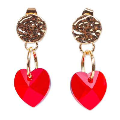 Swarovski Crystal Gold Plated Red Heart Earrings from Mexico