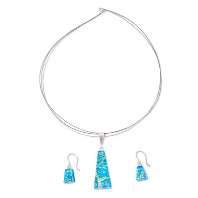 Blue & Aqua Dichroic Art Glass Jewelry Set