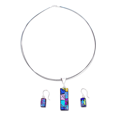 Shimmering Dichroic Art Glass Necklace and Earrings Set