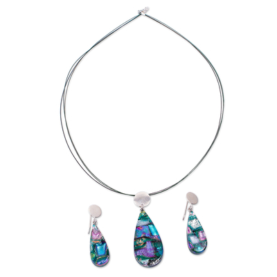 Mexican Summer Greenery Dichroic Art Glass Jewelry Set