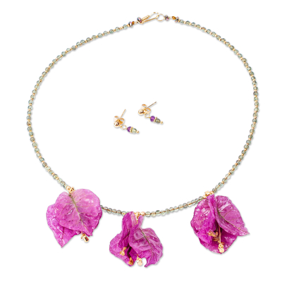 Natural Flower Jewelry Set with Gemstones