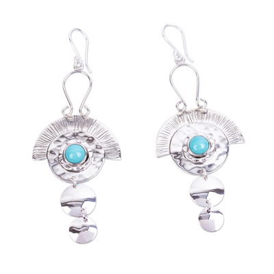 Aztec Style Taxco Silver and Natural Turquoise Earrings