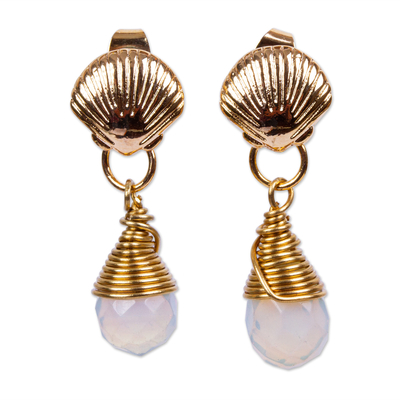 Seashell Motif Moonstone Earrings