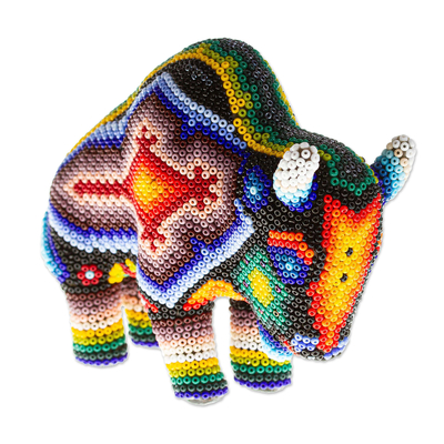 Handmade Beaded Bison Figurine