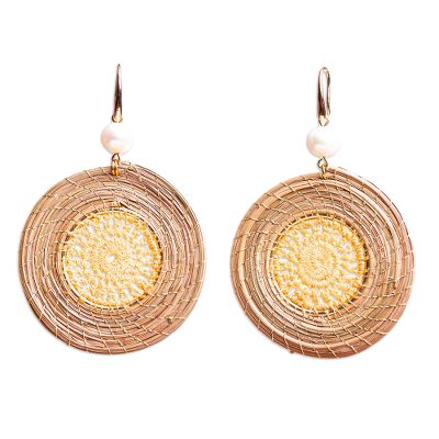 Pine Needle Earrings with Cultured Pearls