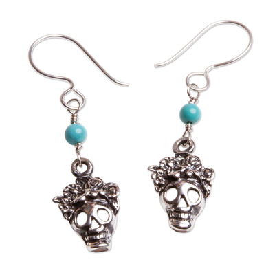 Sterling Silver Skull Earrings with Turquoise