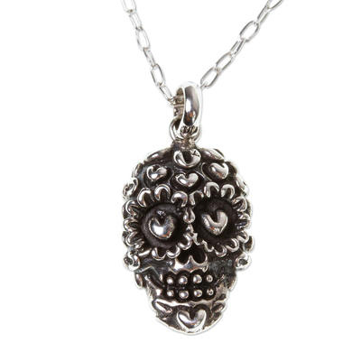 Skull Necklace in Taxco Sterling Silver