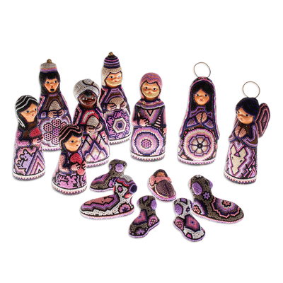 Hand Beaded Ceramic Nativity Scene (14 Pieces)