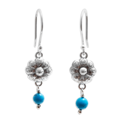 Turquoise and Sterling Silver Flower Dangle Earrings