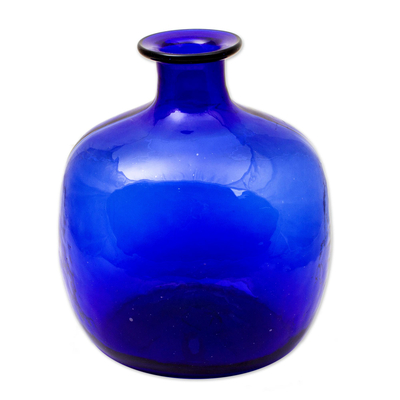 Blue Bottle Shaped Eco Friendly Blown Glass Vase