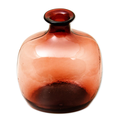 Decorative Narrow Necked Translucent Red Blown Glass Vase