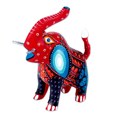 Red Dominant Elephant Alebrije Figure Made in Oaxaca