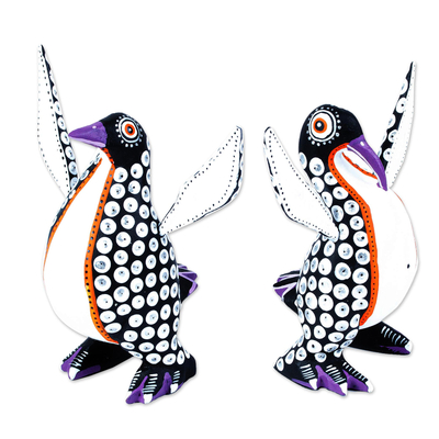 Black and White Penguin Alebrije Figures from Oaxaca (Pair)